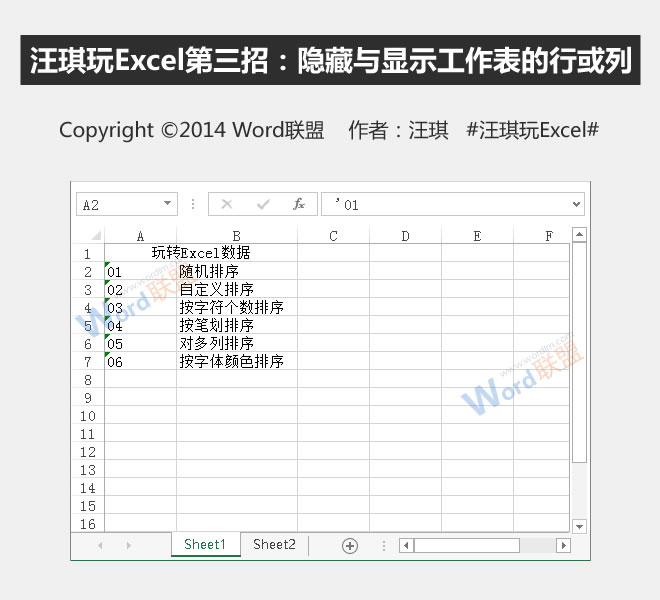 隐藏和显示工作表的行或列:王琦玩Excel的第三个技巧