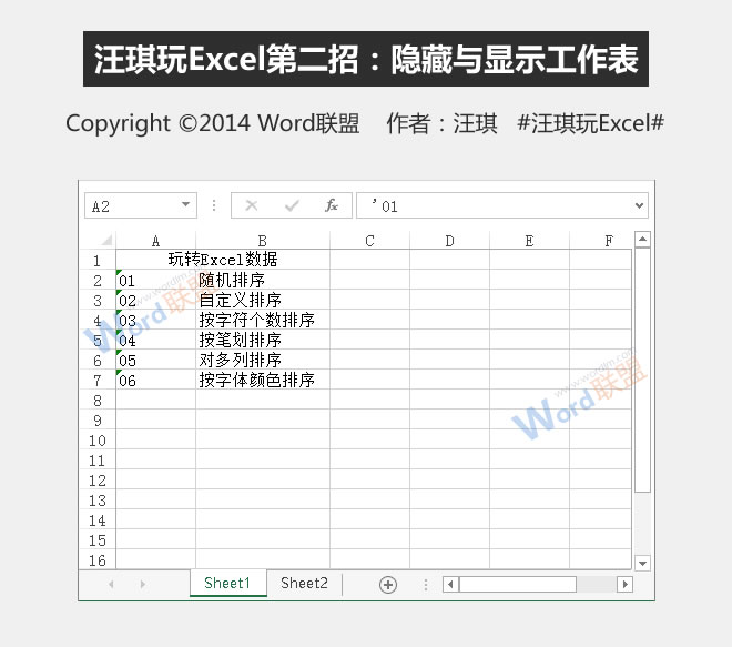 隐藏和显示工作表:王琦玩Excel的第二种方法
