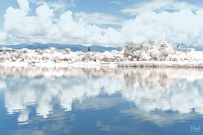 雪景效果，通过PS把湖泊景观调成唯美的雪景效果