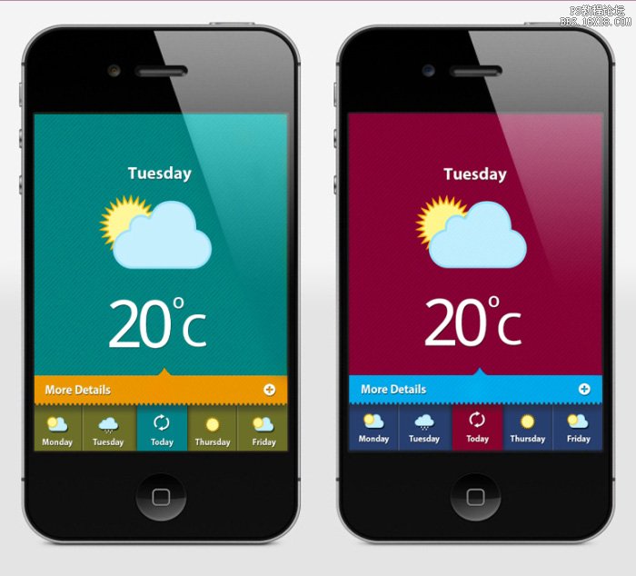 UI界面设计教程：简洁的手机天气界面