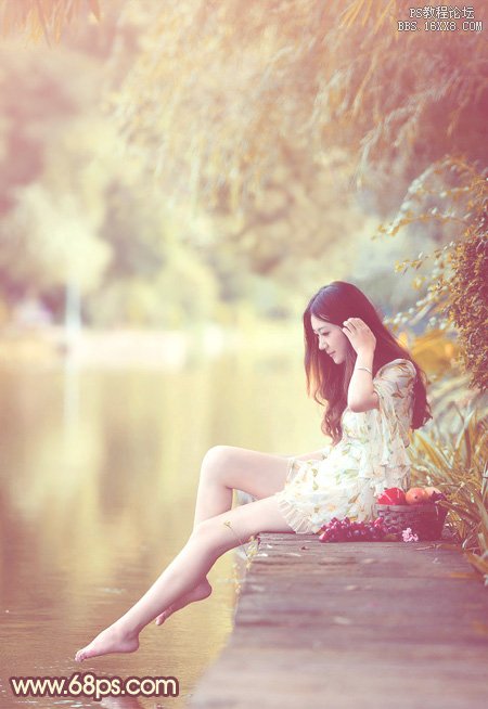 Photoshop给河边的美女加上漂亮的暖色调