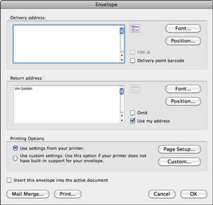 如何在Mac的Office 2011中合并到Word中的信封？
